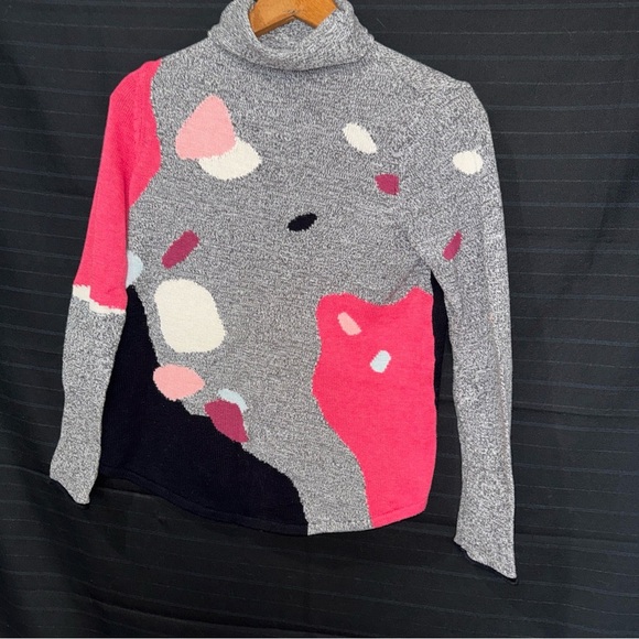 Nic + Zoe knit turtleneck sweater petite PP XS Gray Pink Black Abstract L/S - Picture 2 of 8